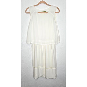 Richards Womens A-Line Dress 4 36 Ivory Sleeveless Chiffon Overlay Sheer Mini